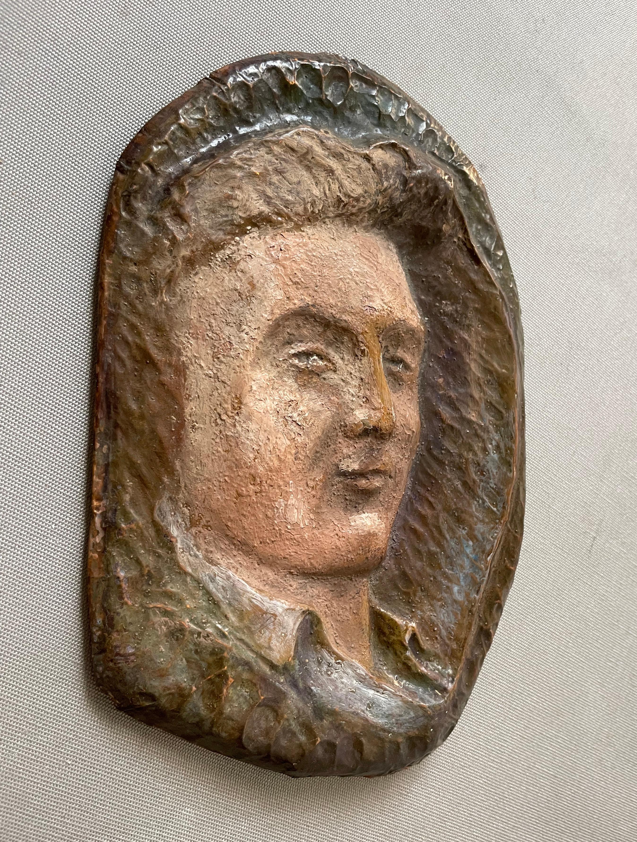Painted Copper Relief, Late 19th Or Early 20th Century - Sculpture by Unknown