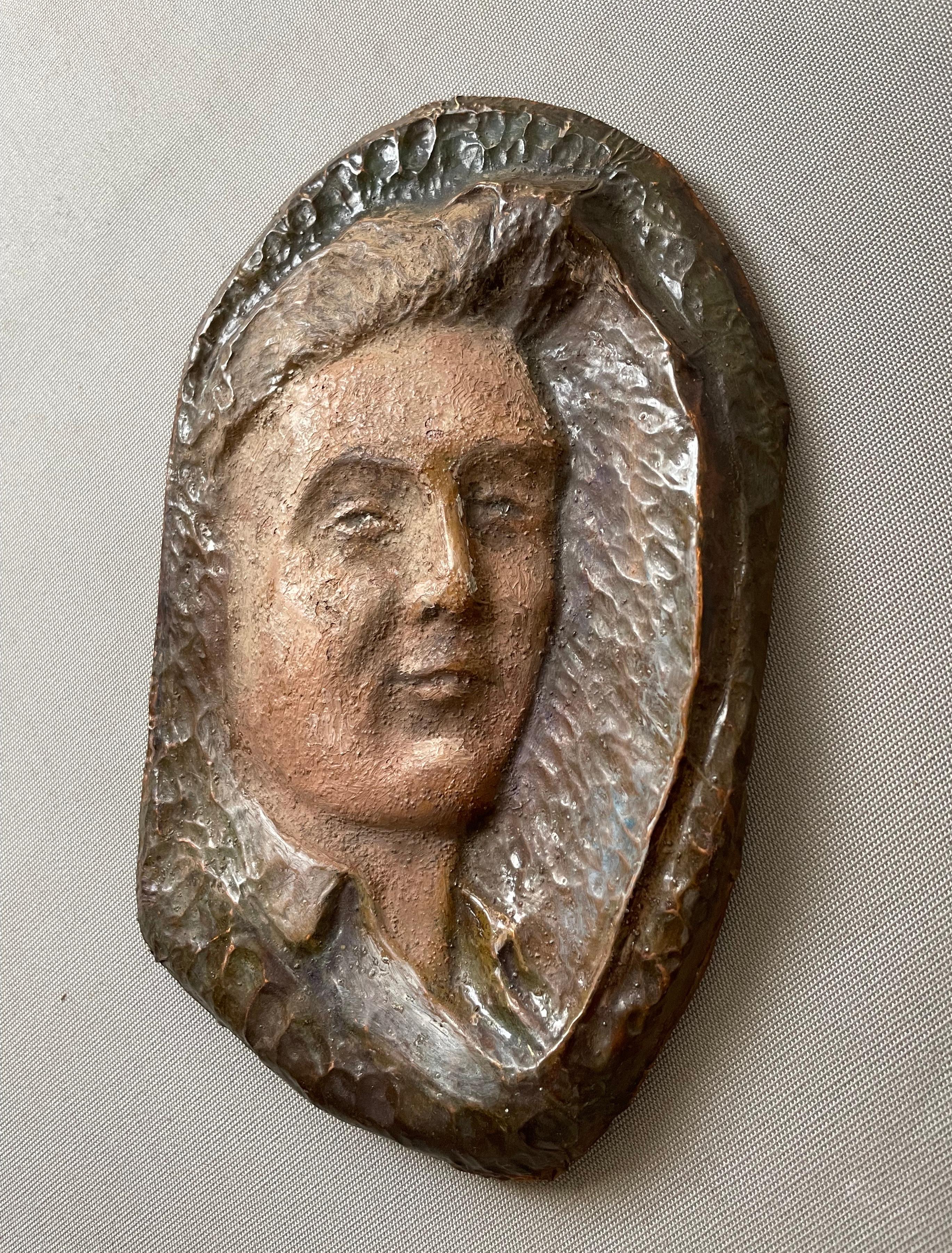 Painted Copper Relief, Late 19th Or Early 20th Century - Brown Figurative Sculpture by Unknown