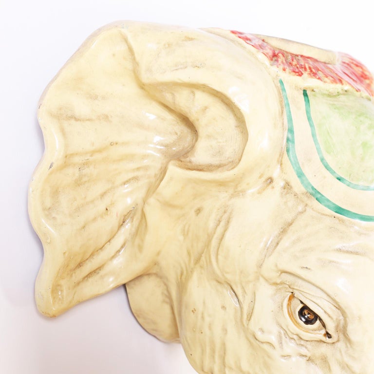 Painted Elephant Head Wall Sculpture For Sale 4
