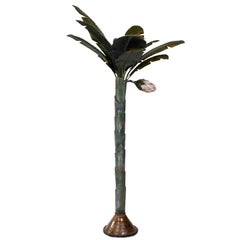 Painted Metal Sculpture of Palm or Banana Tree and Flower