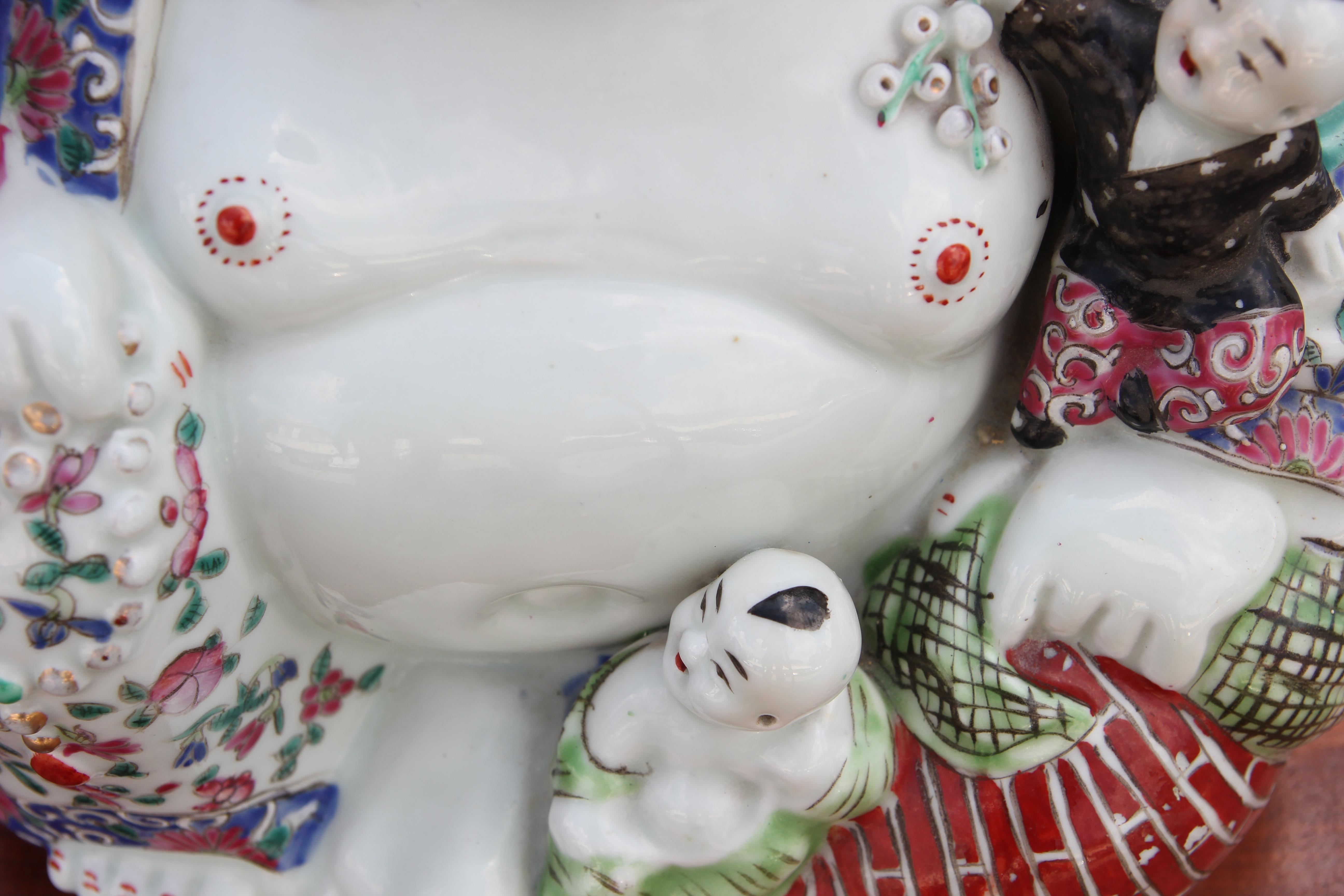 Painted Porcelain Chinese Hotei Buddha with Children 1