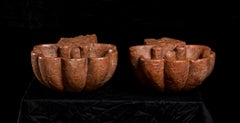 Pair Figurative Sculptures of Shells Italian 19th Century Red Marble Classical