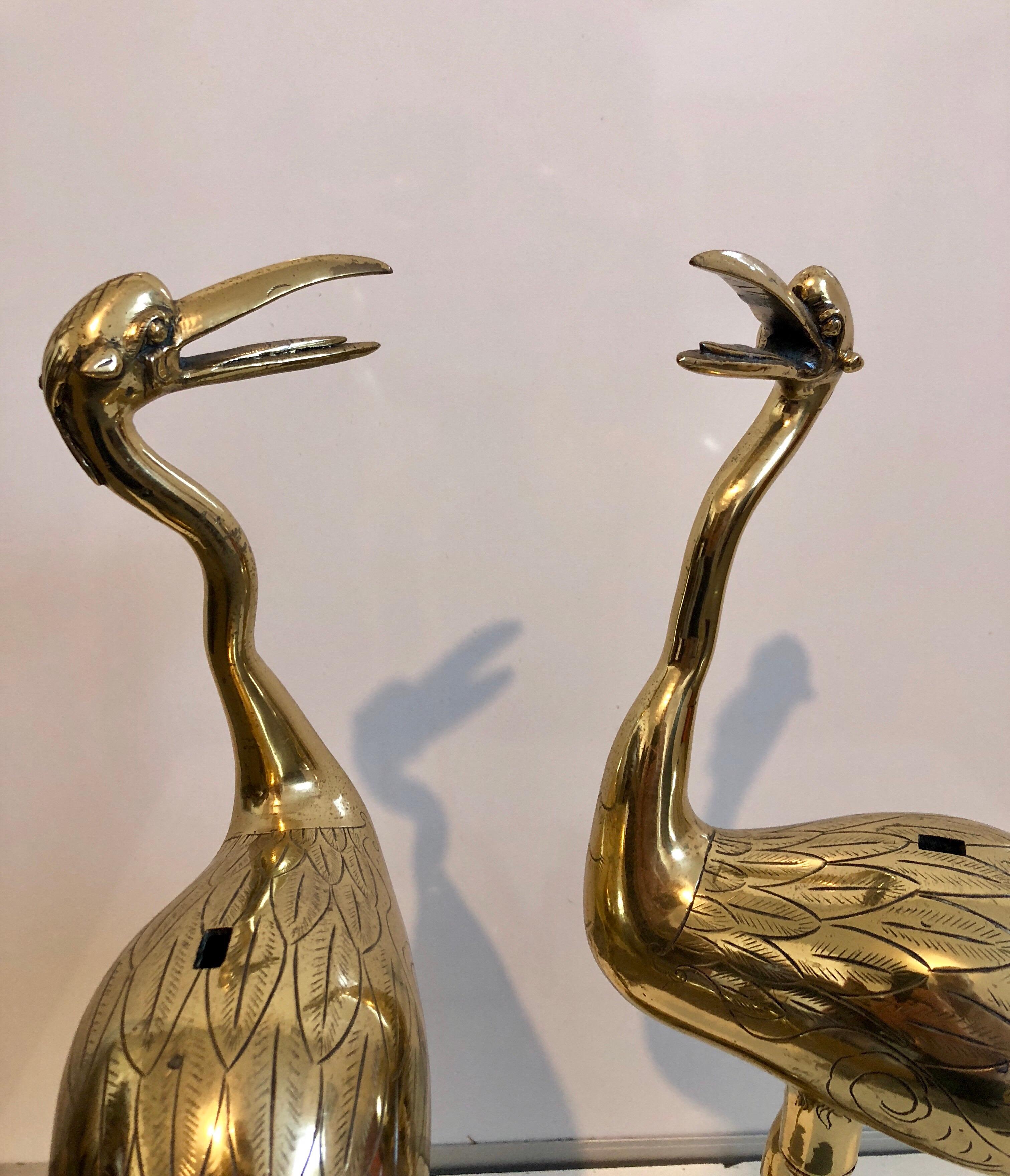Pair Japanese 19th C. Polished Bronze Sculpture Cranes Pricket Candlesticks 7