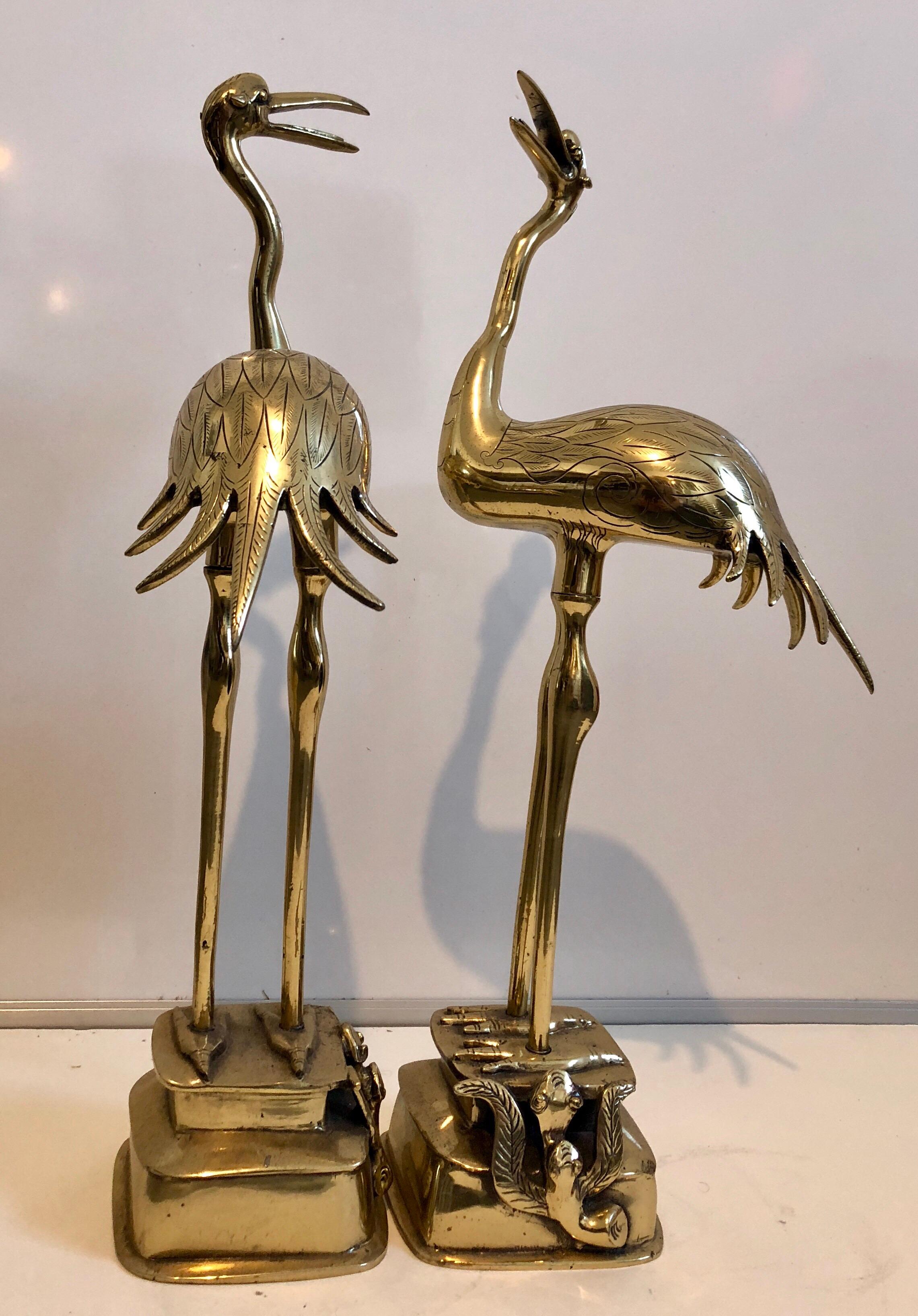Pair Japanese 19th C. Polished Bronze Sculpture Cranes Pricket Candlesticks - Gold Still-Life Sculpture by Unknown