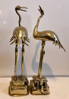 Paar japanische Pricket-Kerzenständer aus polierter Bronze aus dem 19. Jahrhundert mit Kranichen