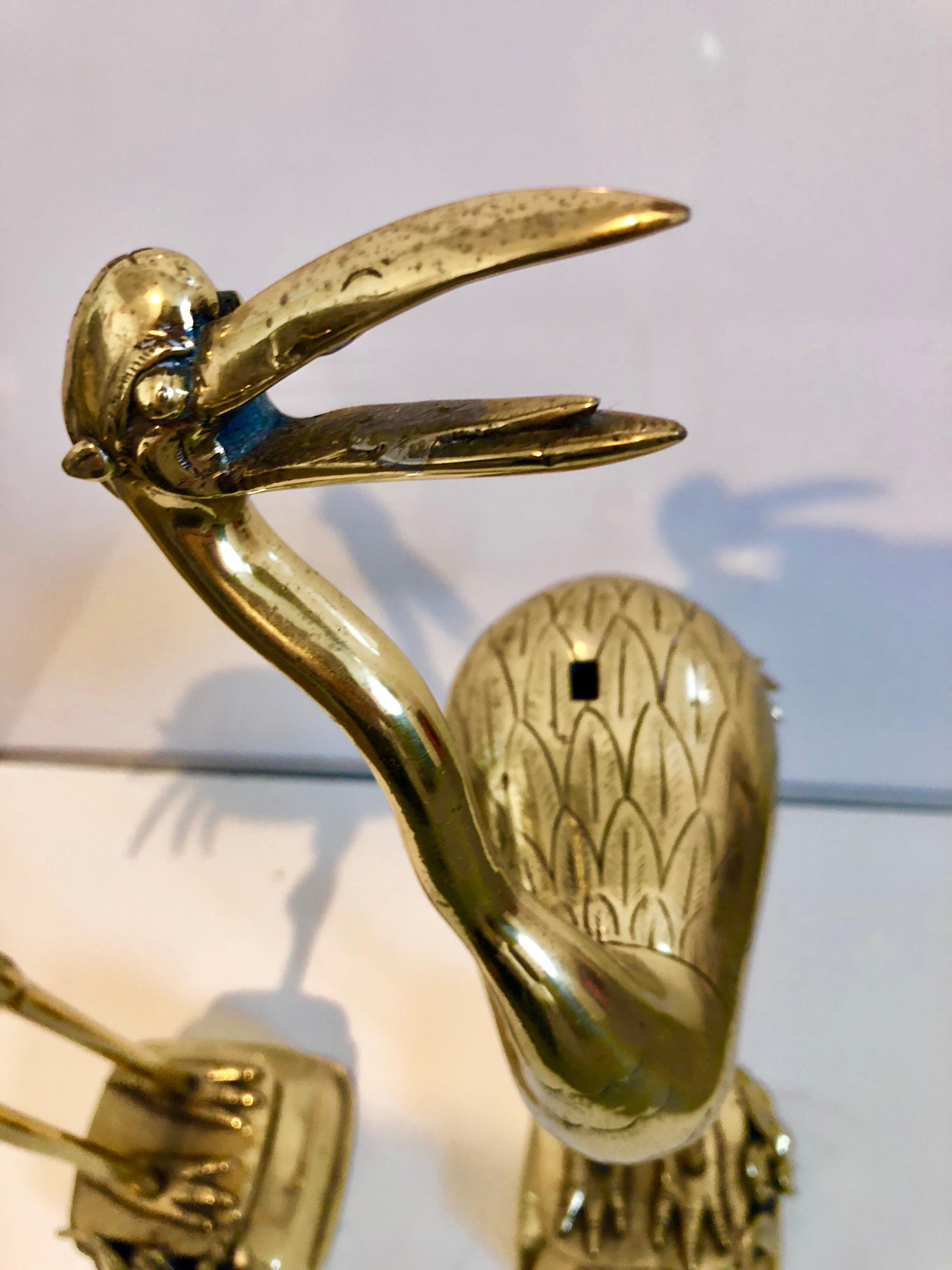 Pair Japanese 19th C. Polished Bronze Sculpture Cranes Pricket Candlesticks 6