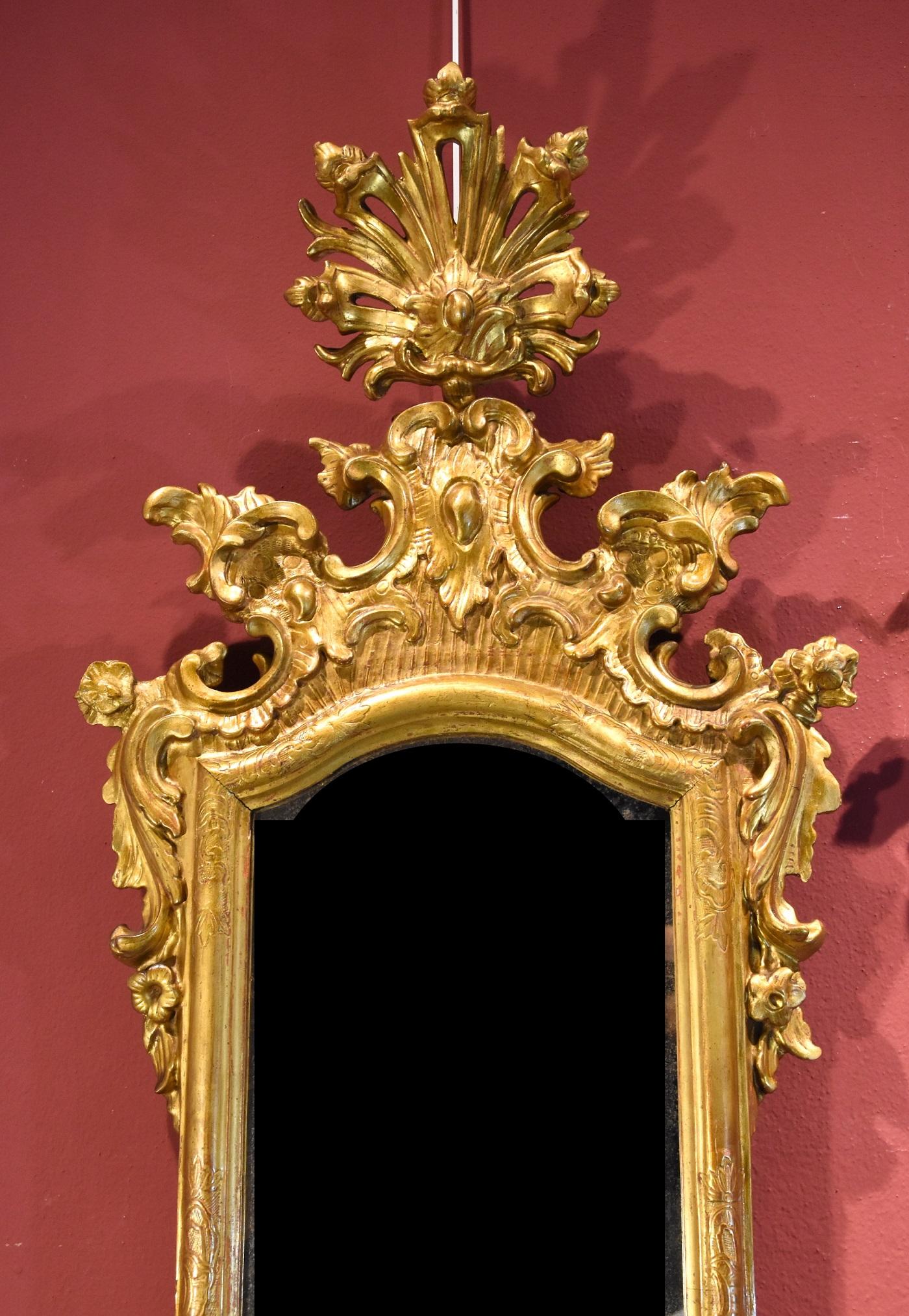 Pair Mirrors Venice 18th Century Height Cm. 130 Wood Gold Glass For Sale 4