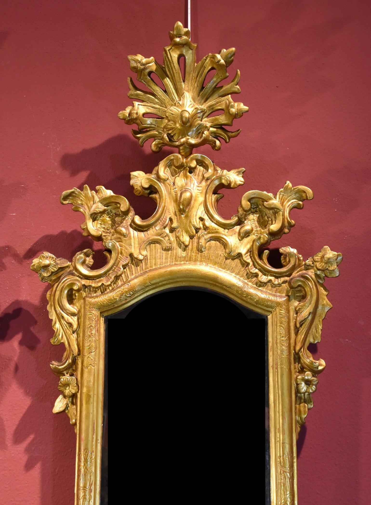Pair Mirrors Venice 18th Century Height Cm. 130 Wood Gold Glass For Sale 5