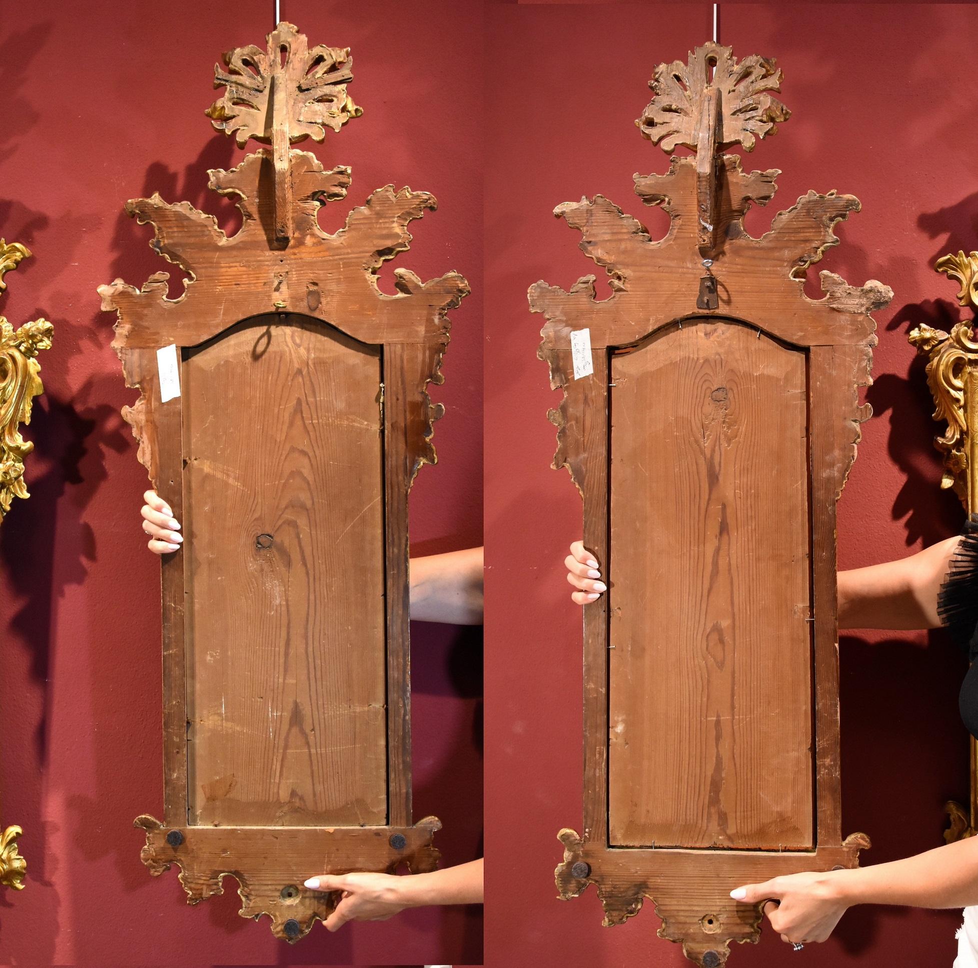 Pair Mirrors Venice 18th Century Height Cm. 130 Wood Gold Glass For Sale 6
