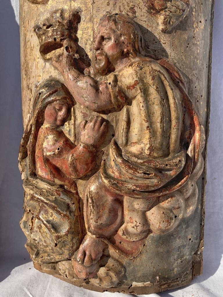 Pair of 17-18th century Italian wood sculptures - Virgin Reliefs - painted For Sale 1