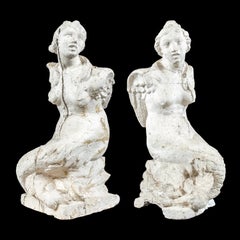 Coppia di sculture barocche in scagliola del XVII secolo - Sirenes a doppia coda