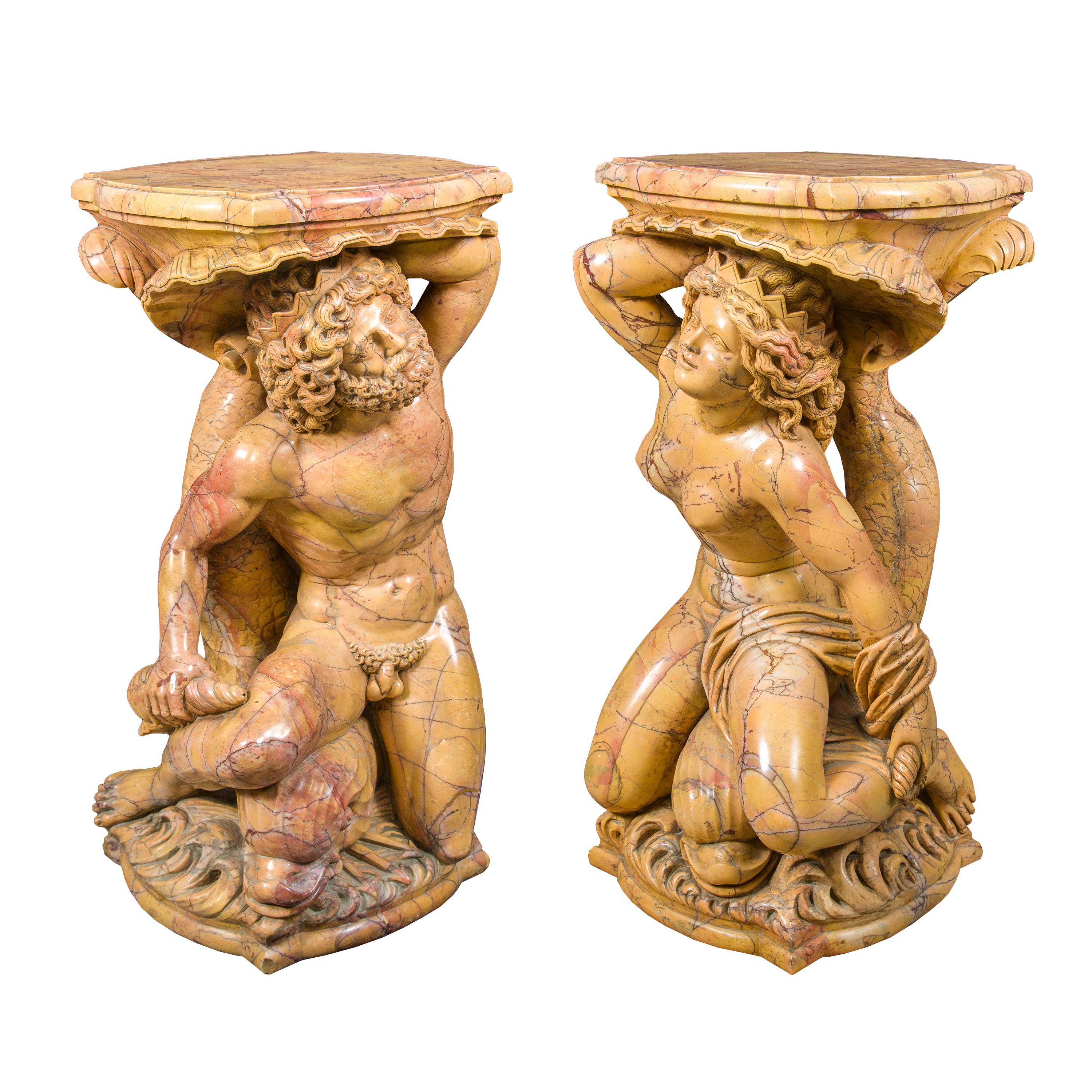 Paar barocke Skulpturen im Stil des 19. und 20. Jahrhunderts - Poseidon und Amphitrite – Sculpture von Unknown