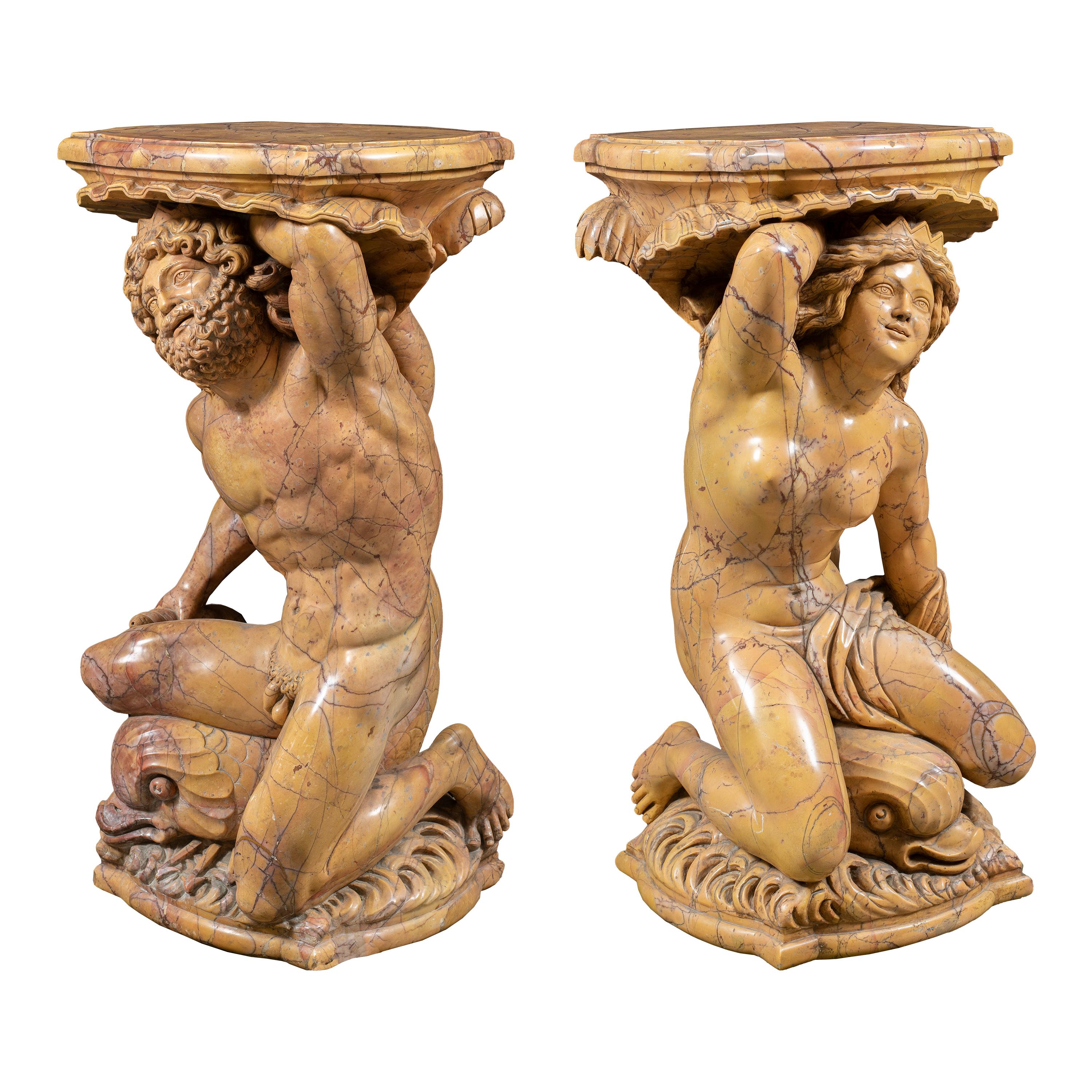Pair of 19th/20th baroque style figure sculptures- Poseidon and Amphitrite - Sculpture by Unknown