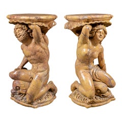 Pair of Italian 19th-20th century marble stands - Poseidon and Amphitrite