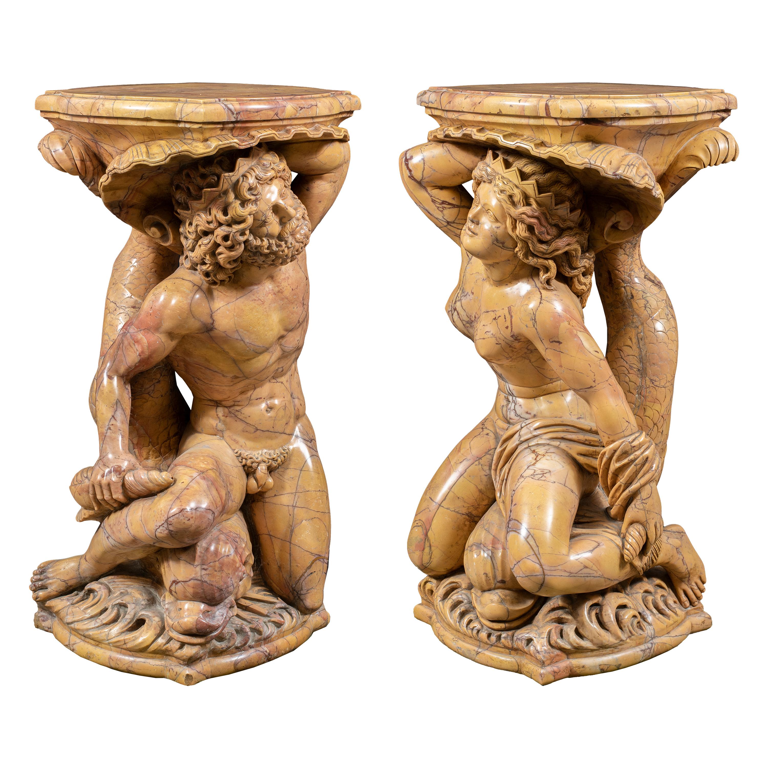 Pair of 19th/20th baroque style figure sculptures- Poseidon and Amphitrite - Baroque Sculpture by Unknown