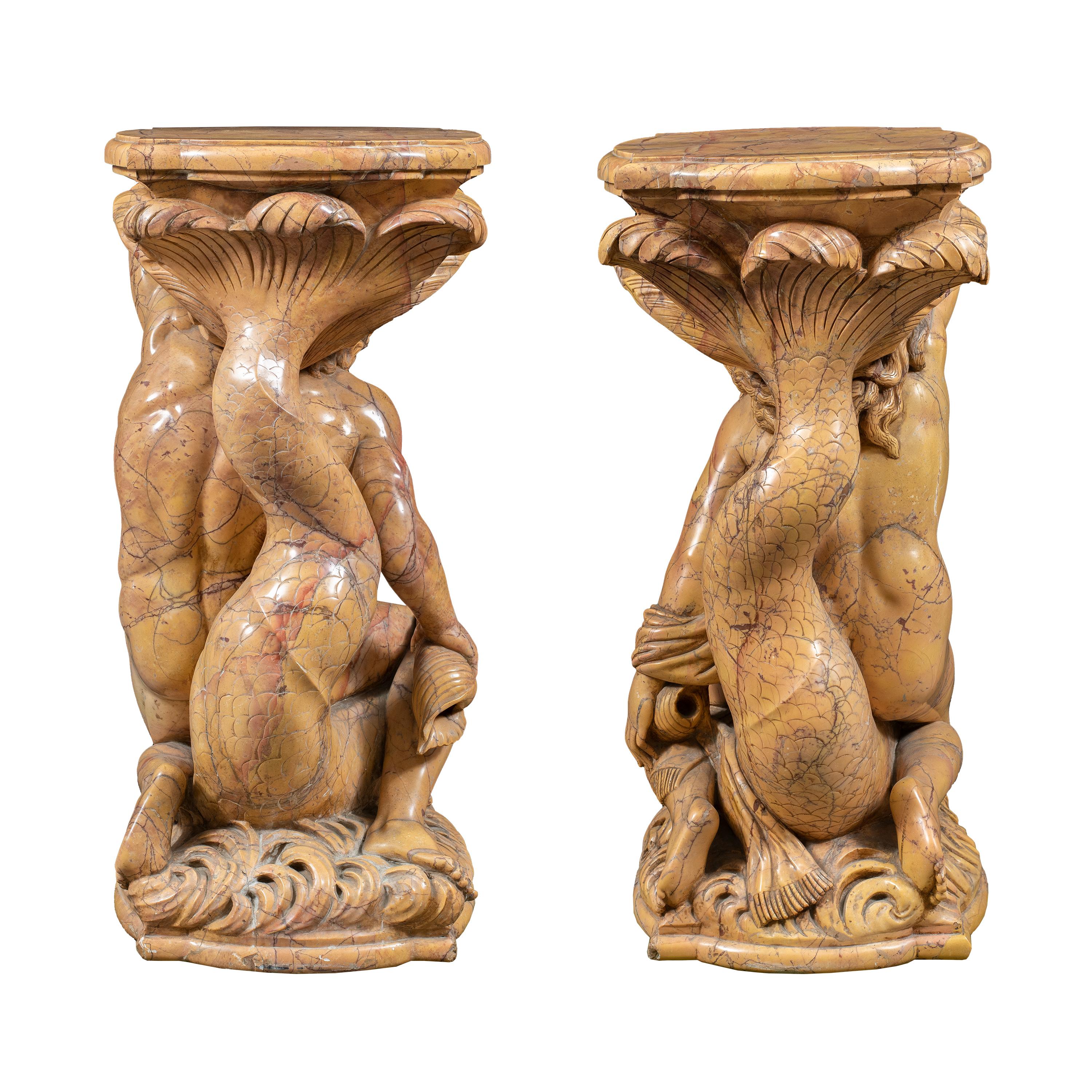 Pair of 19th/20th baroque style figure sculptures- Poseidon and Amphitrite - Brown Figurative Sculpture by Unknown