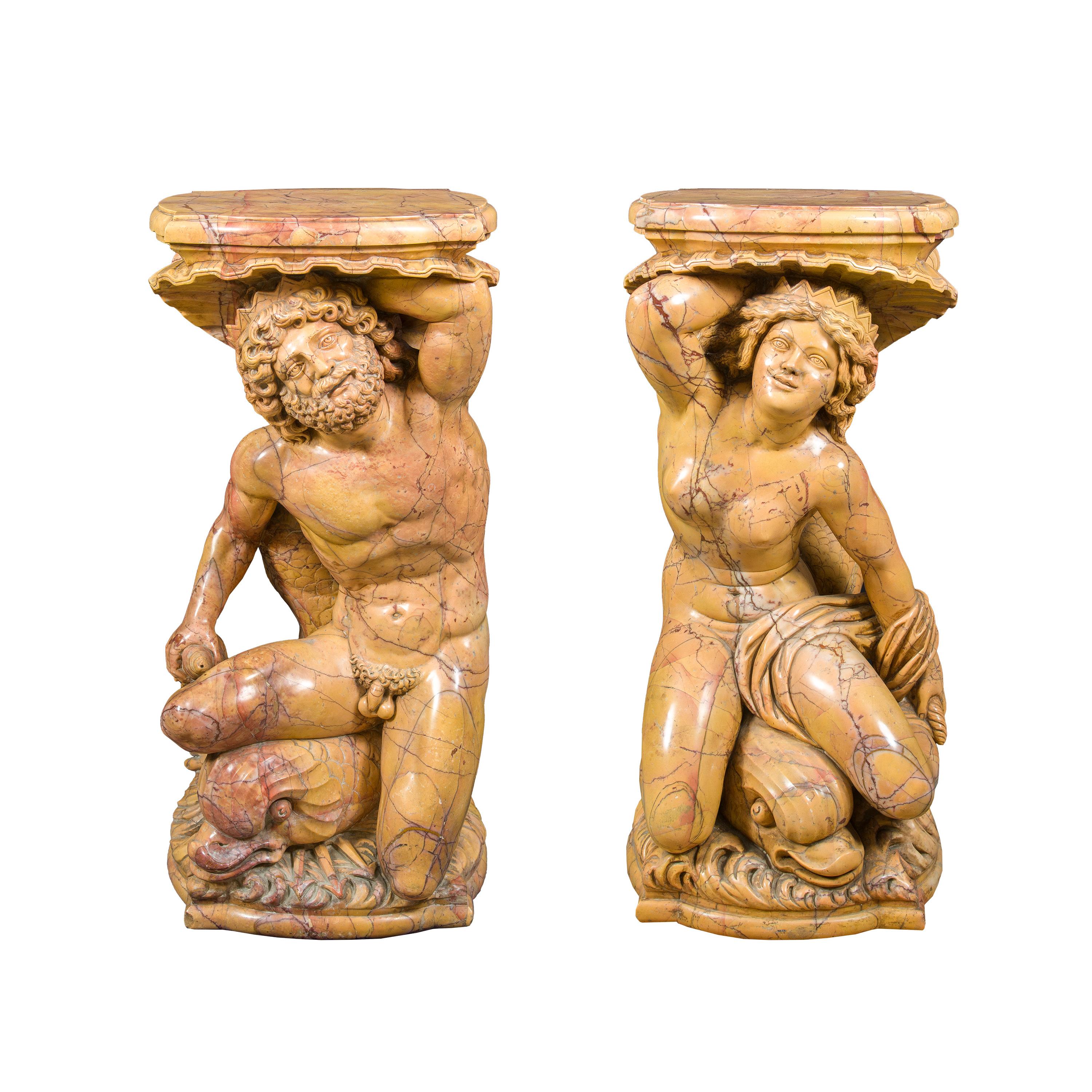 Pair of 19th/20th baroque style figure sculptures- Poseidon and Amphitrite