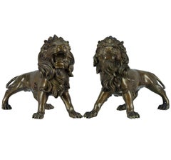 Pair of 19th-20th century Sculptures bronze - Lions - Venice Italy