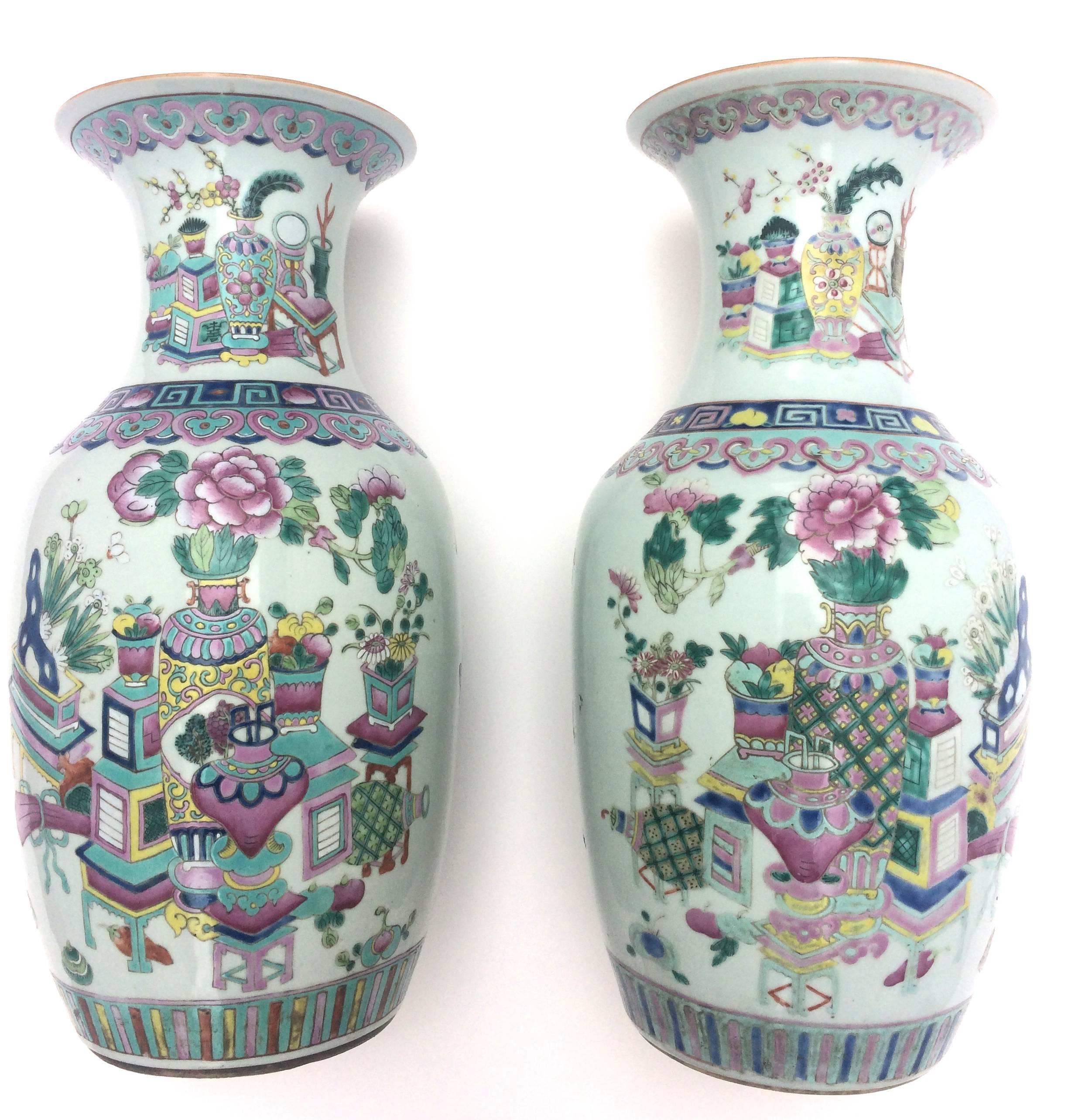 Unknown Figurative Sculpture -  Rose Medallion Chinese Porcelain Pair of Vases