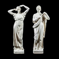 Pair of 19th century Italian classical sculptures - Roman figures - scagliola 