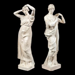 Pareja de esculturas scagliola del siglo XIX (Neoclasicismo italiano) - Figura romana