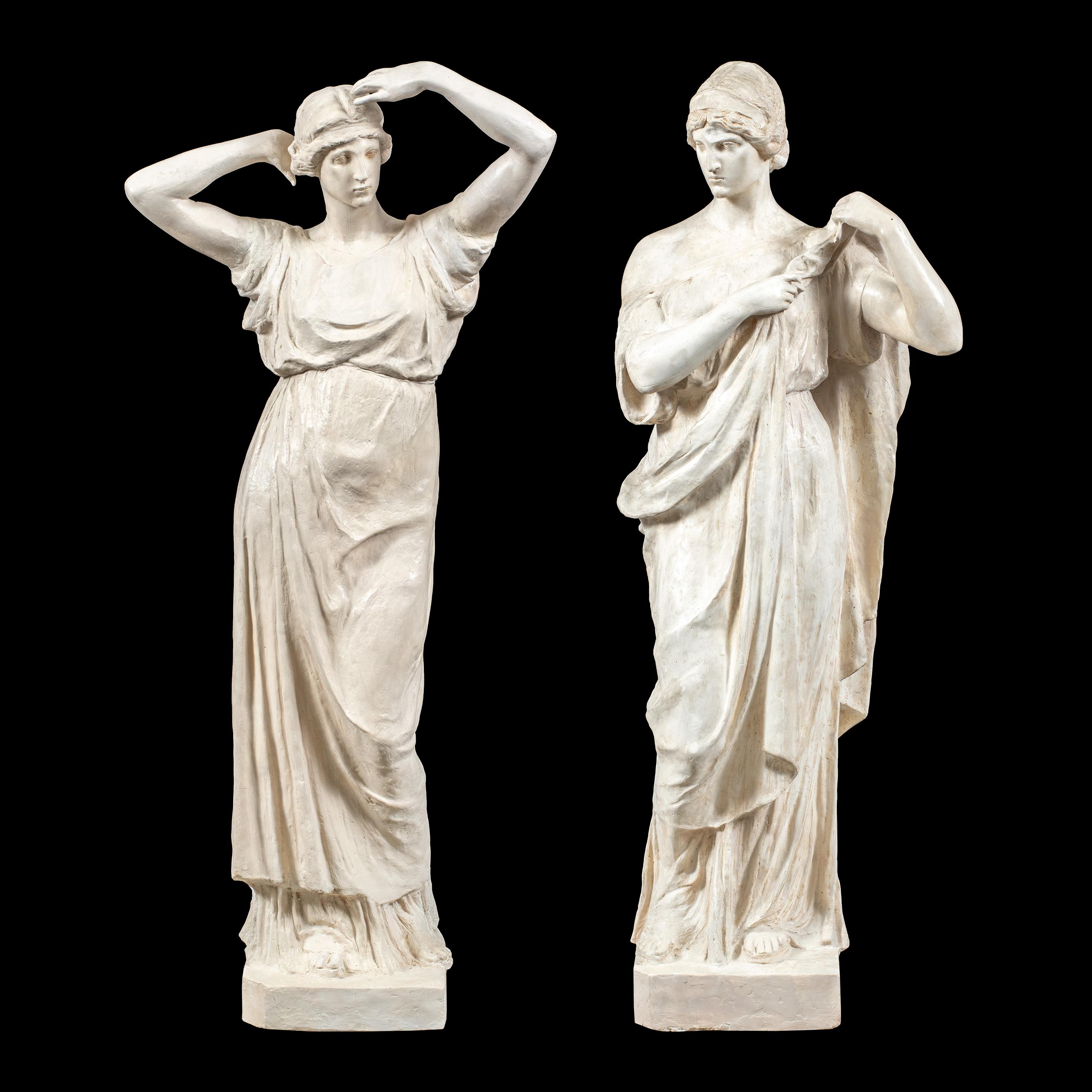 Unknown Nude Sculpture - Pair of 19th century scagliola sculptures (Italian Neoclassicism) - Roman figure