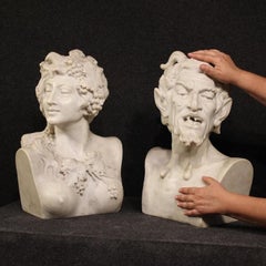 Pair of 19th-Century White Marble Italian Mythological Sculptures, 1880