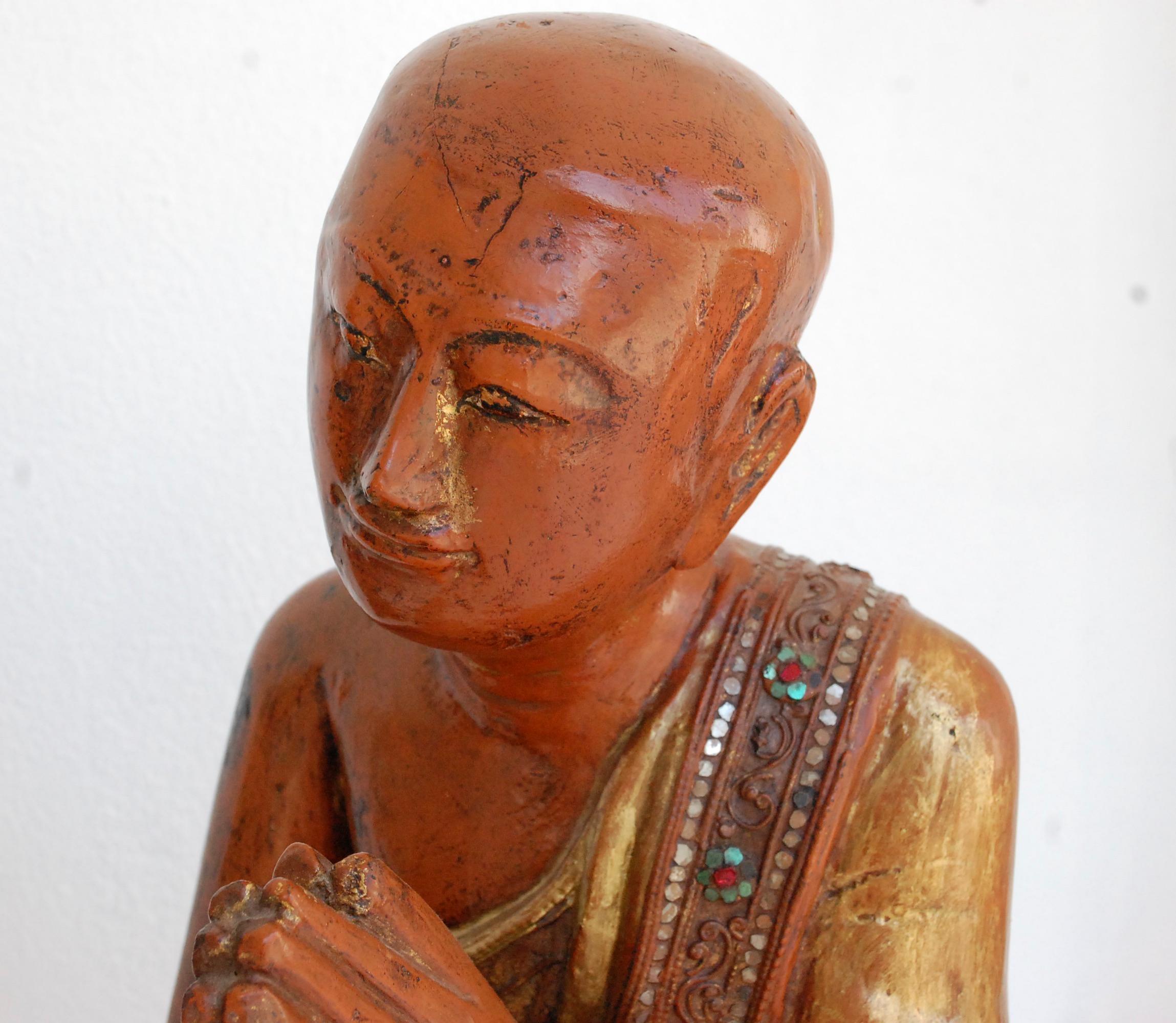 Pair of 19th Century Buddhist Monks  - Brown Figurative Sculpture by Unknown
