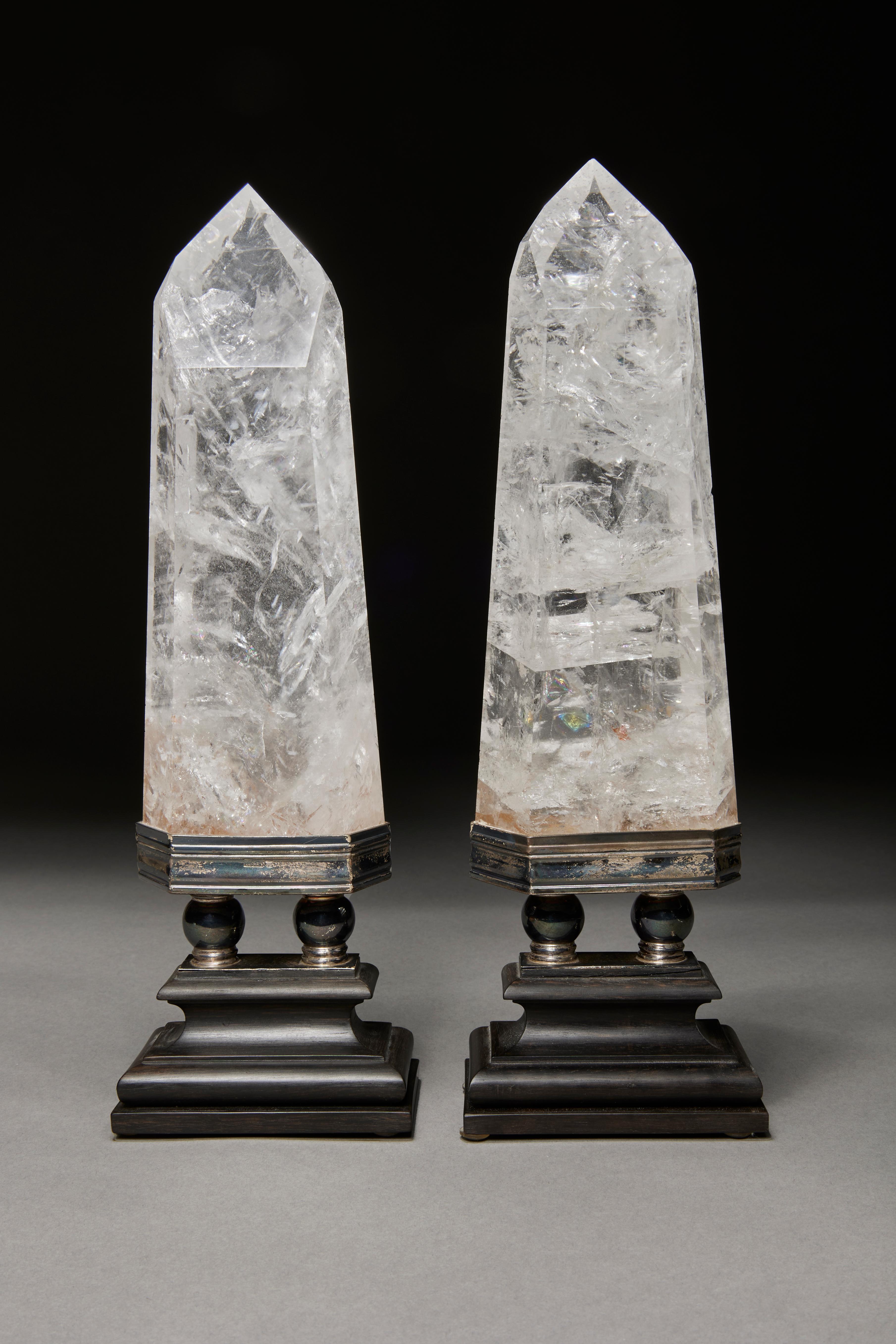 Pair of 20th Century Giuliano Tincani Rock Crystal Obelisks