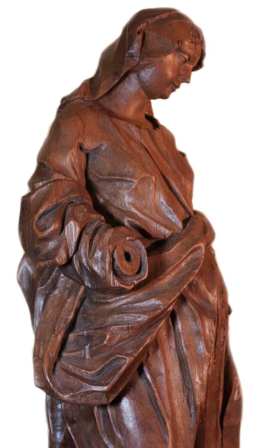 Pair Of Allegorical Figures In Oak, Circa 1730 - Brown Figurative Sculpture by Unknown