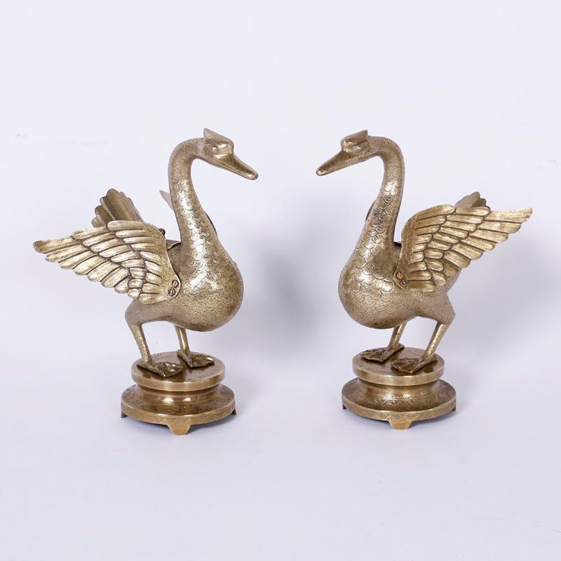 Coppia di uccelli anglo-indiani in ottone
