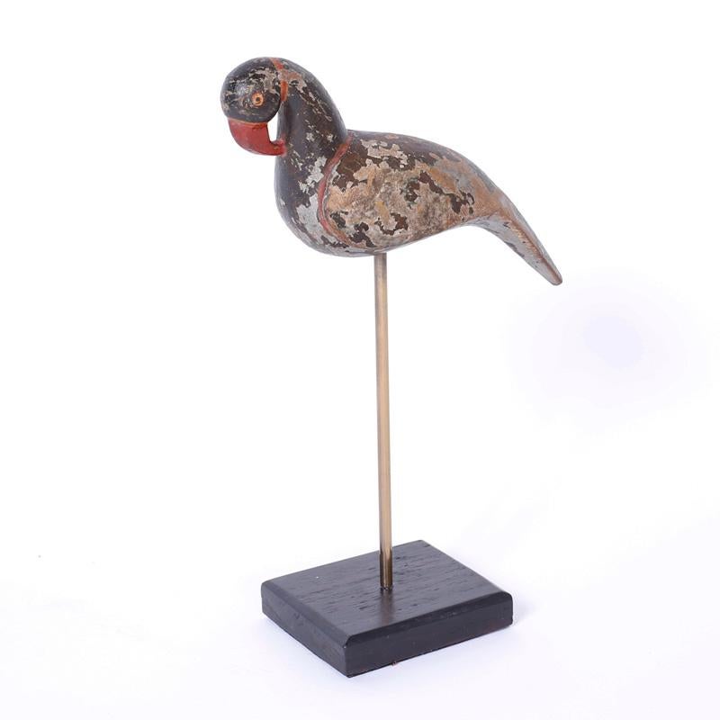Pair of Anglo Indian Carved Wood Birds on Stands - Folk Art Sculpture by Unknown