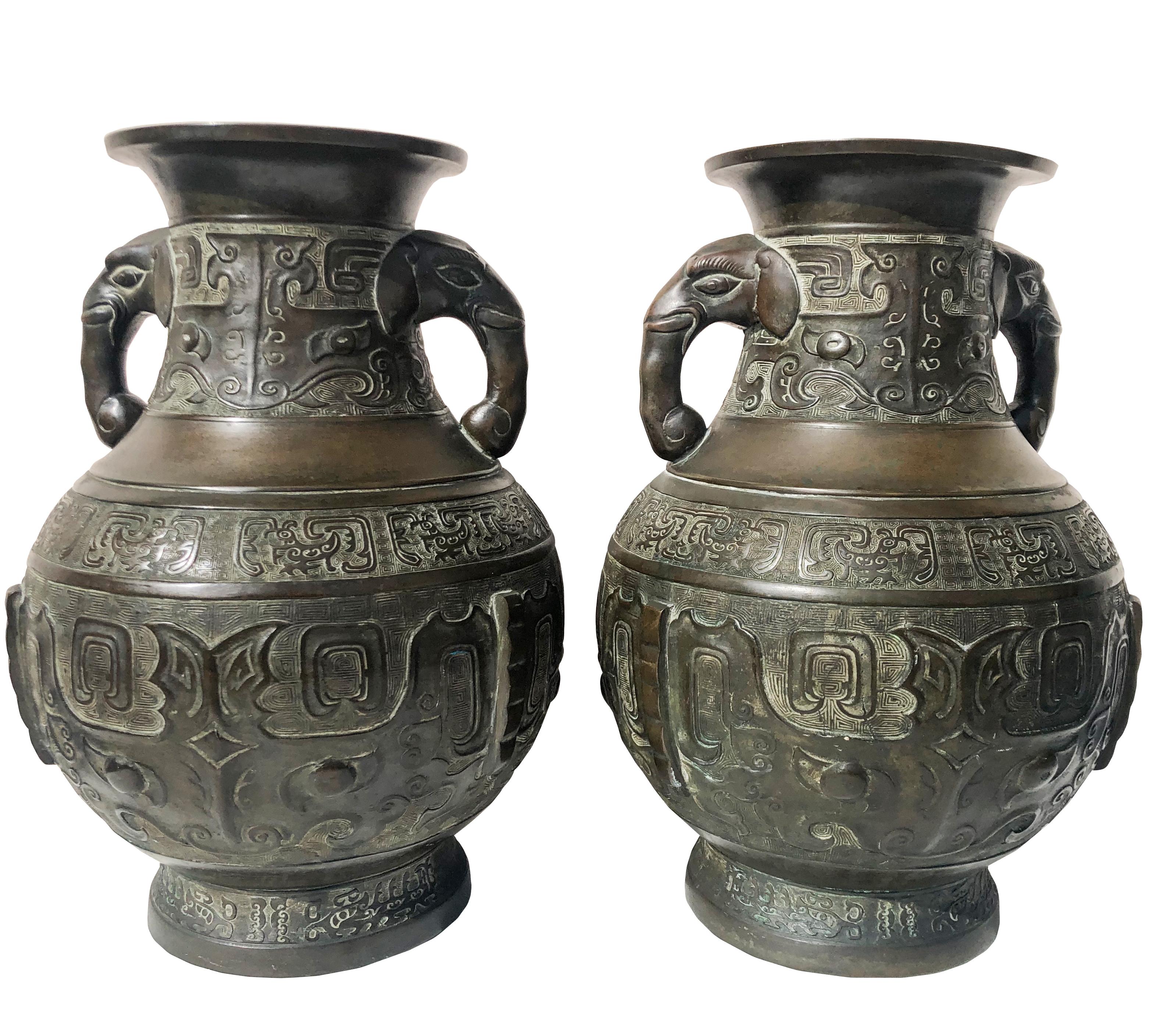  Pair of Late 19th Century Japanese Bronze Vases  For Sale 2