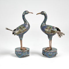 Pair of Antique Chinese Cloisonne Birds