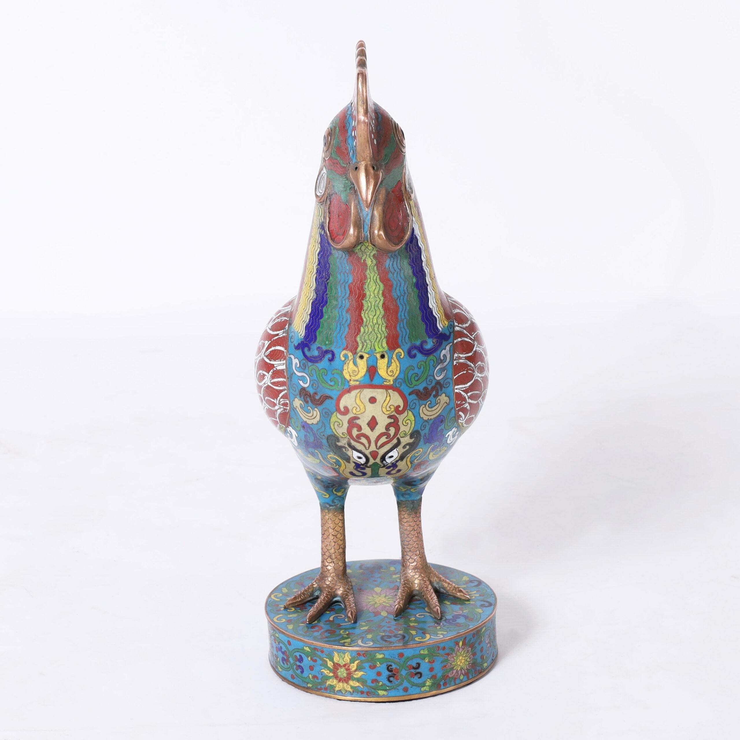 Paire de coqs chinois anciens en cloisonné en vente 1