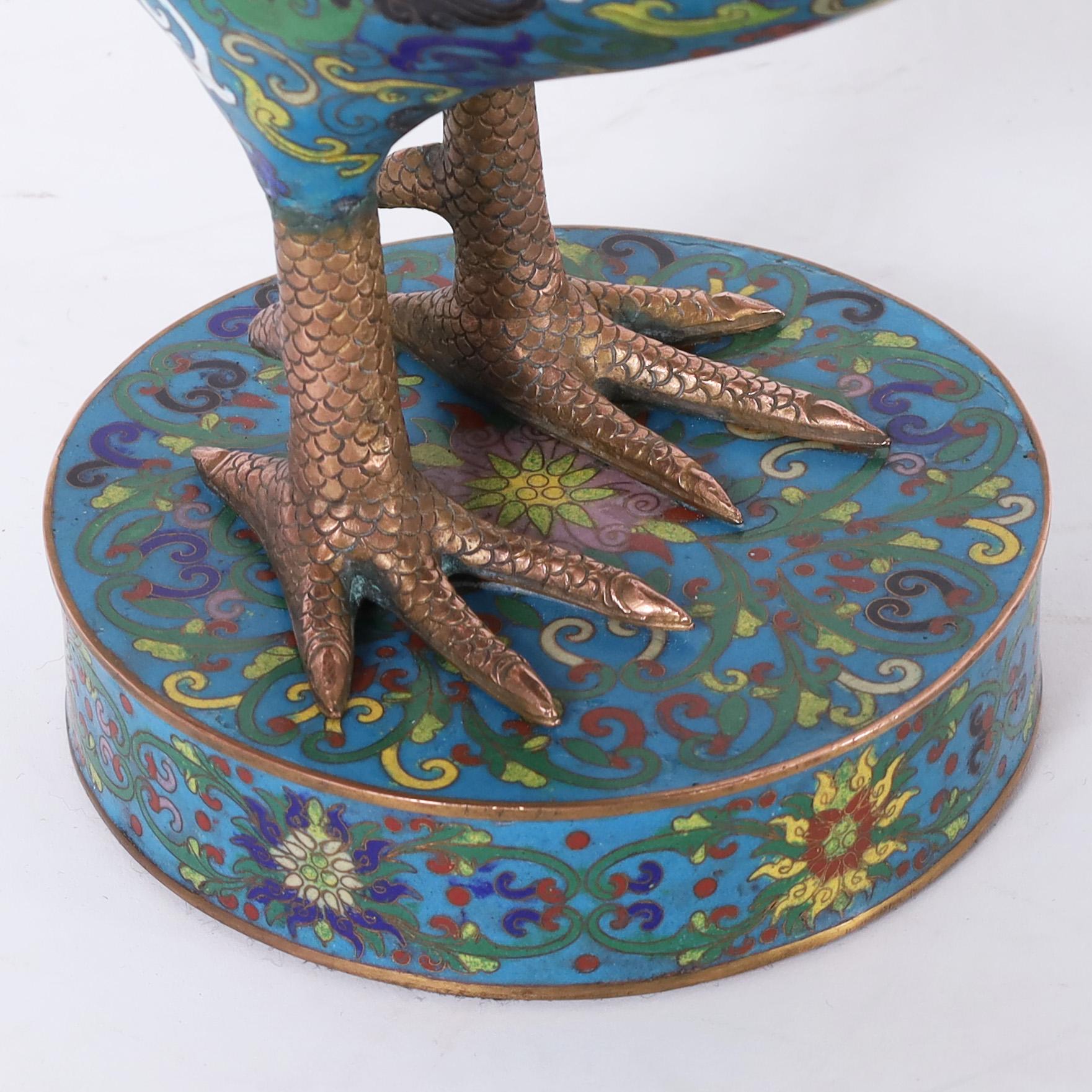 Paire de coqs chinois anciens en cloisonné en vente 4