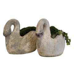 Pair of Antique Concrete Swan Planters, France.