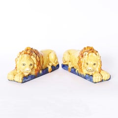 Pair of Antique Italian Earthenware Lion Sculptures