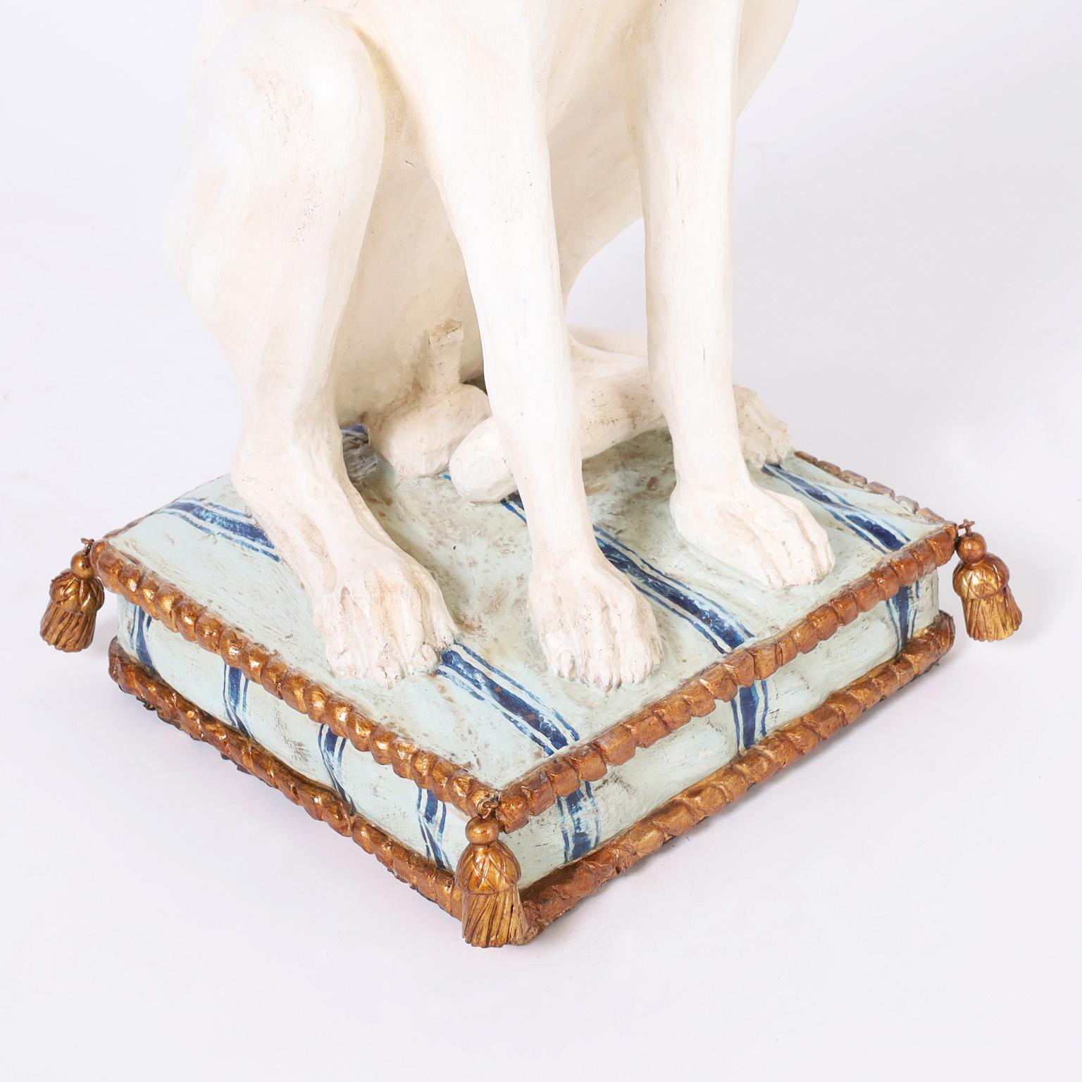 Pair of Antique Italian Parcel Gilt Carved Wood Whippet Sculptures with Urns 8
