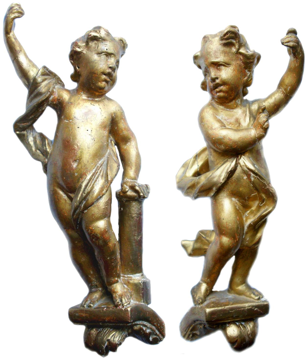 Unknown Figurative Sculpture - Pair of Baroque Angels in Gilt Wood, early 18 th century
