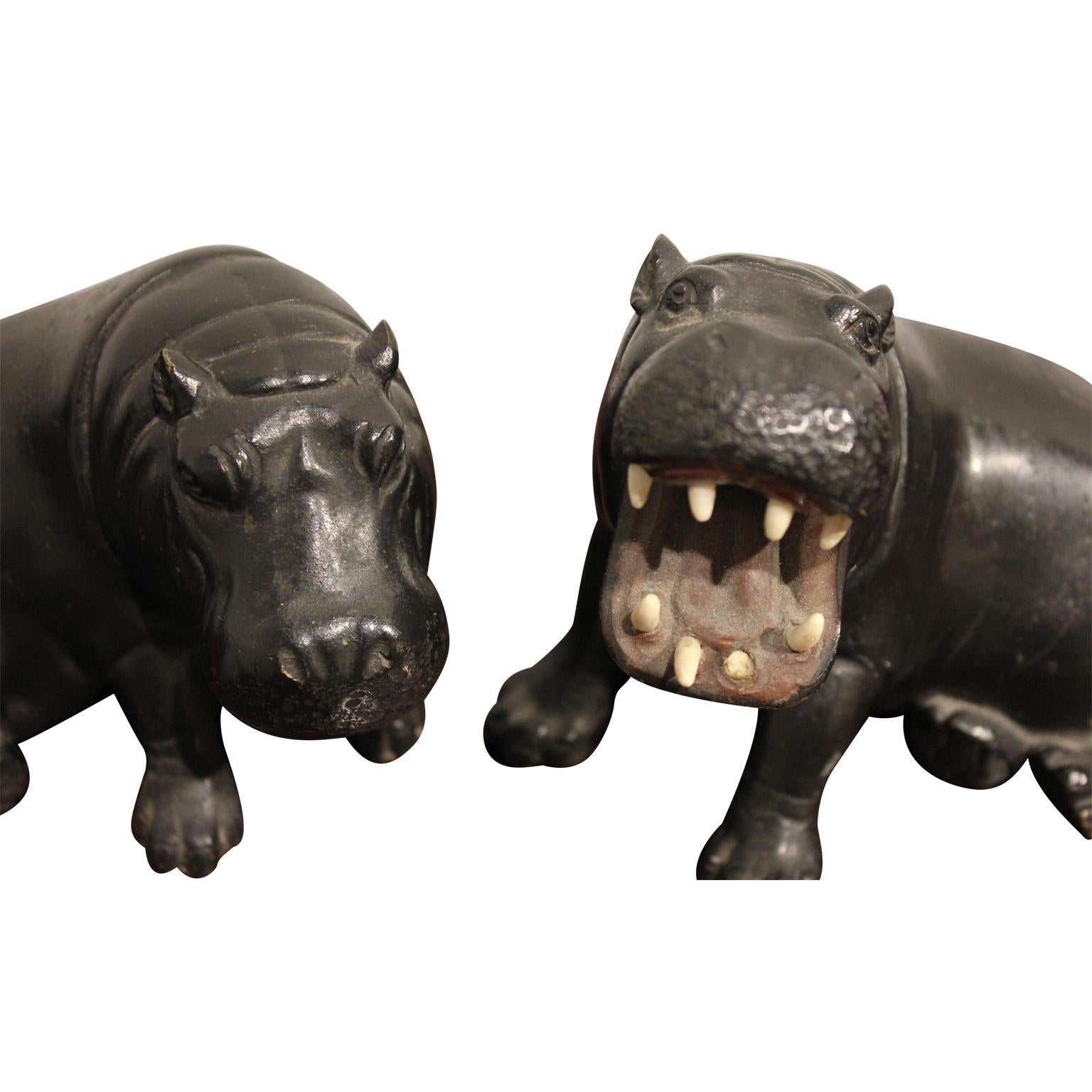 Pair of Brass Hippo Sculptures 2