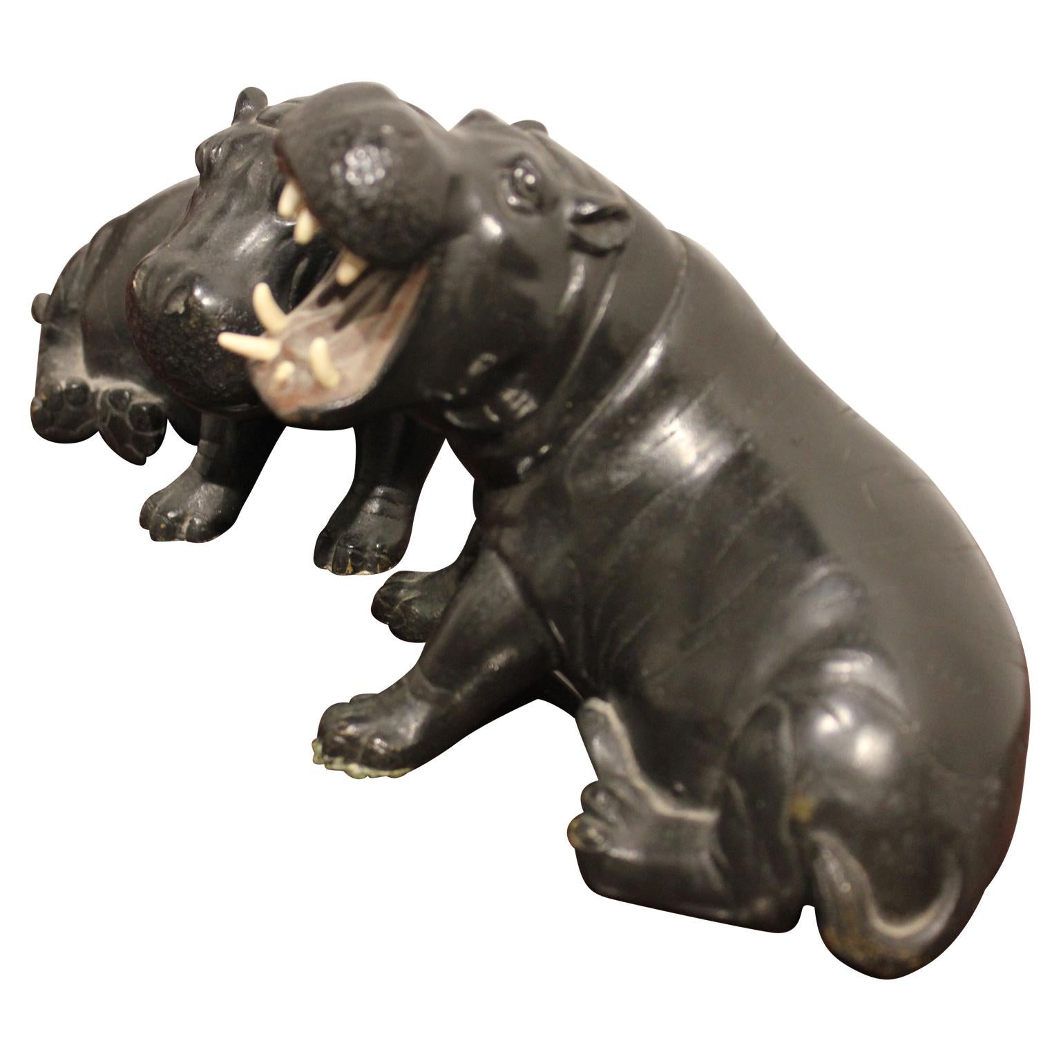 Pair of Brass Hippo Sculptures 4