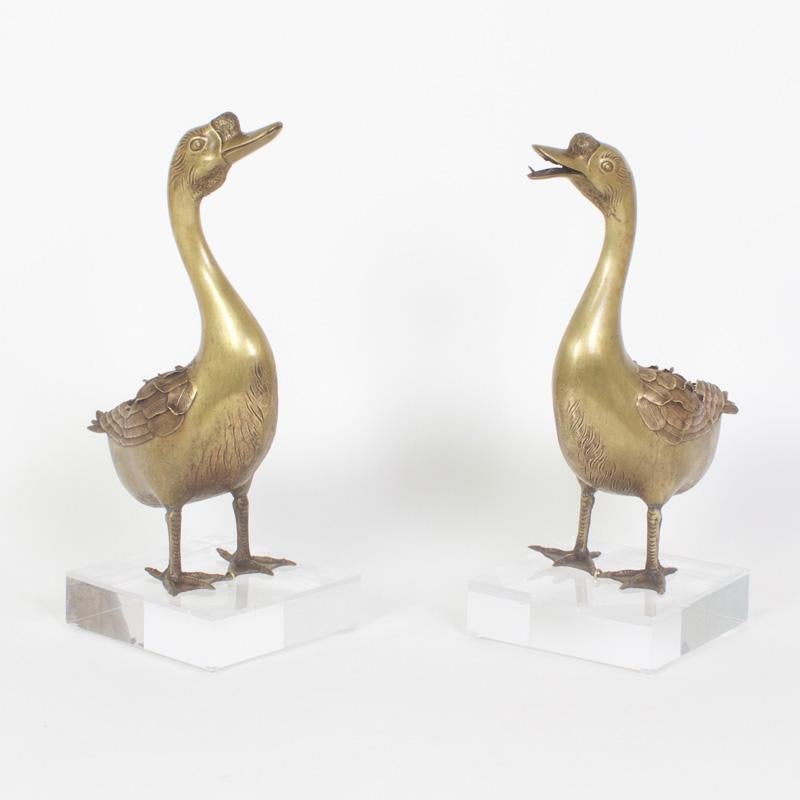 Pair of Bronze Geese Sculptures For Sale 1