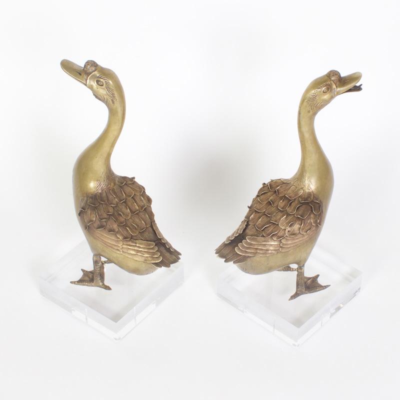 Pair of Bronze Geese Sculptures For Sale 2