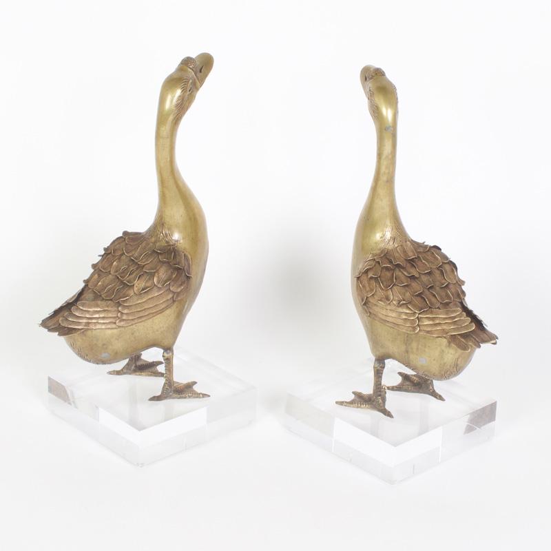 Pair of Bronze Geese Sculptures For Sale 3