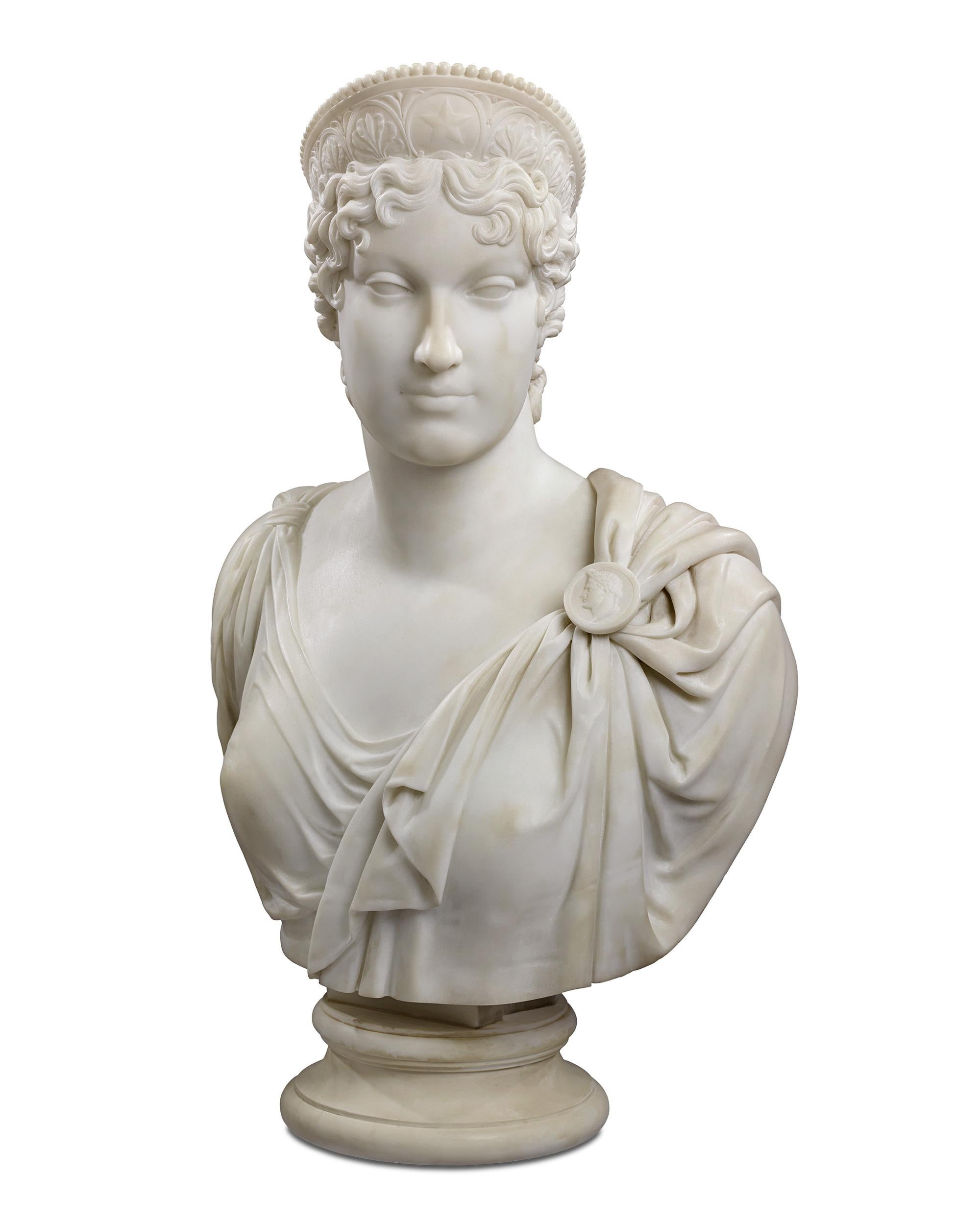 Pareja de bustos de mármol de Carrara del emperador Napoleón y la emperatriz María Luisa en venta 2