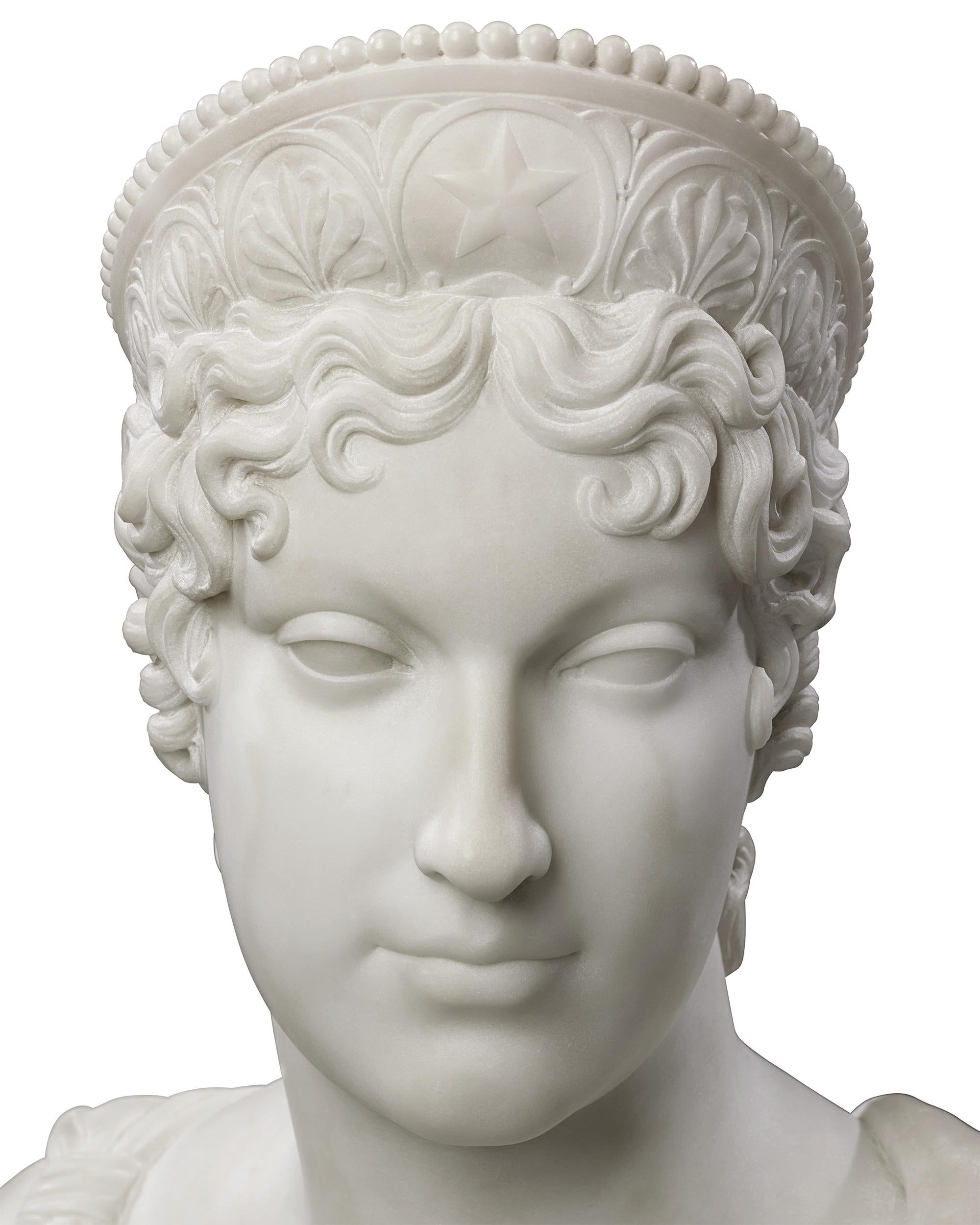 Pareja de bustos de mármol de Carrara del emperador Napoleón y la emperatriz María Luisa en venta 3