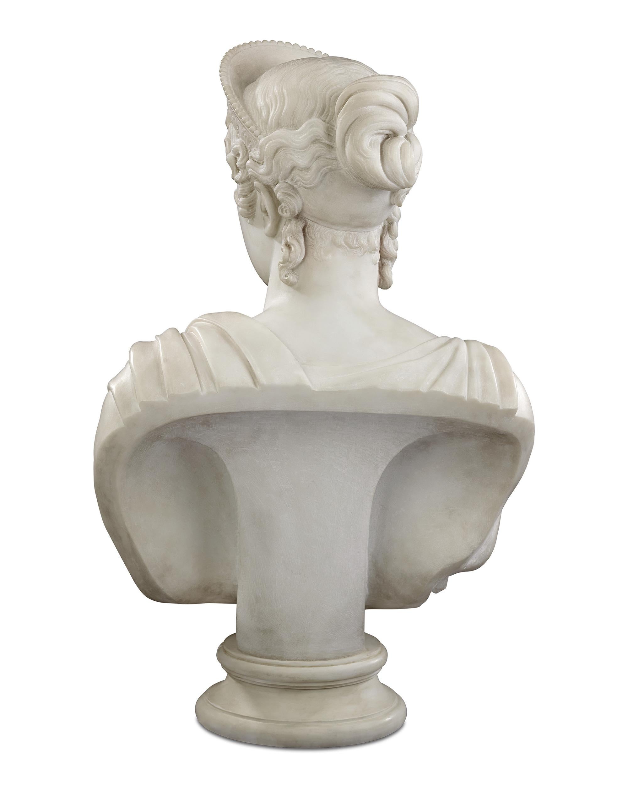 Pareja de bustos de mármol de Carrara del emperador Napoleón y la emperatriz María Luisa en venta 4