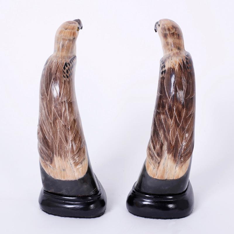 Pair of Carved and Painted Horn Bird Sculptures For Sale 2