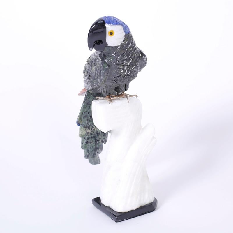 Pair of Carved Stone Parrots - Gray Figurative Sculpture by Unknown